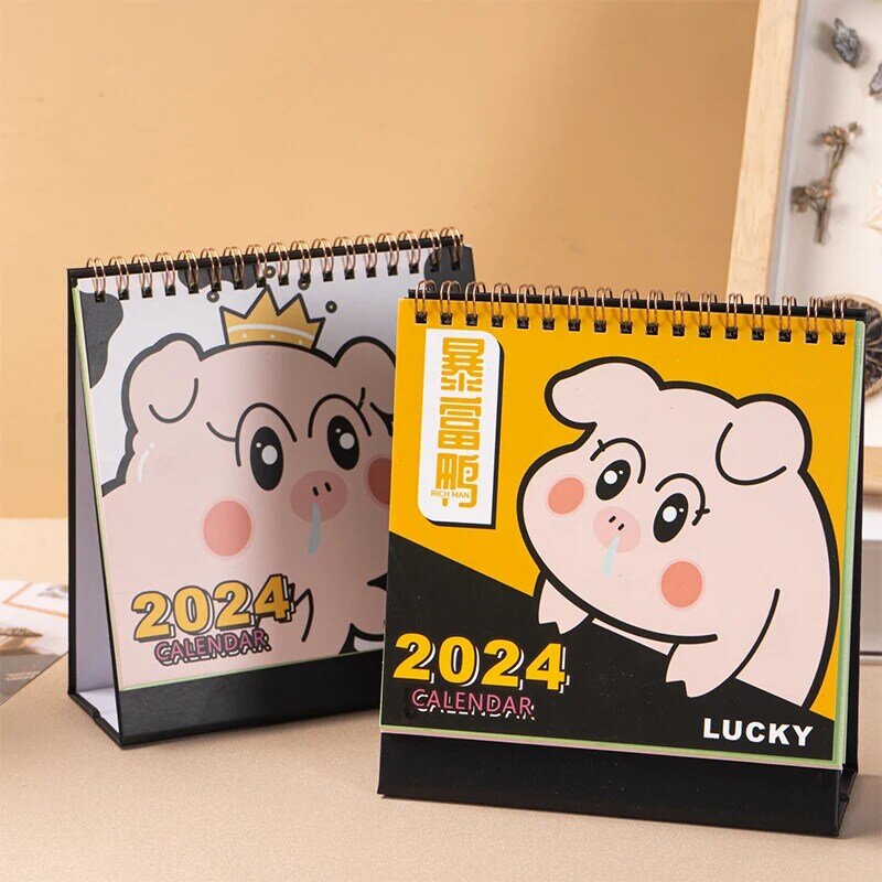 2024 Cute Cartoon Animal Standing Flip Desktop Calendar Mini Desk Calendar pianificazione mensile giornaliera per la decorazione della scrivania di casa