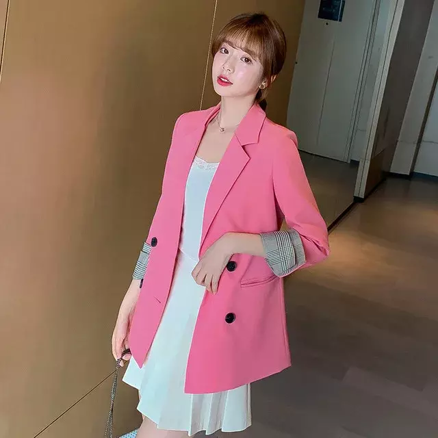 Chaqueta informal de manga larga para mujer, traje elegante de color liso ajustado, moda coreana, Primavera, 2023