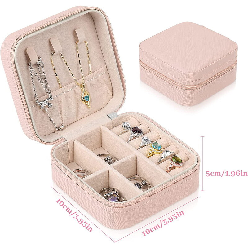 Caja de almacenamiento de joyas portátil para mujer, cajas organizadoras de joyas, Serie de flores rosas, estuche de joyas de anillo de collar de viaje con cremallera, nuevo