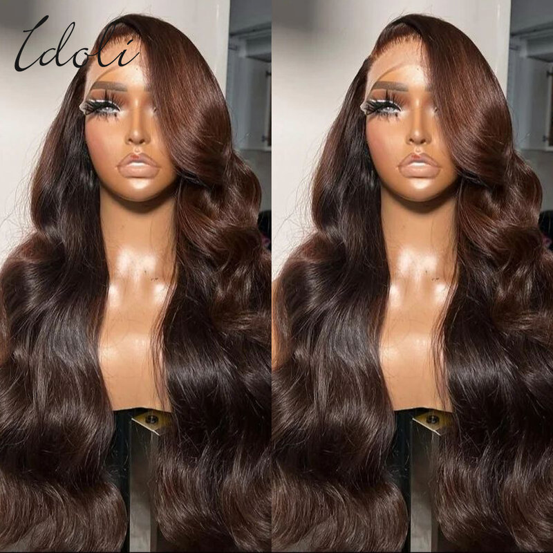 13x6 Chocolate Brown Body Wave Lace Front Wig HD Transparent Lace Frontal Wig Human Hair Preplucked Colored Human Hair Wigs 180%