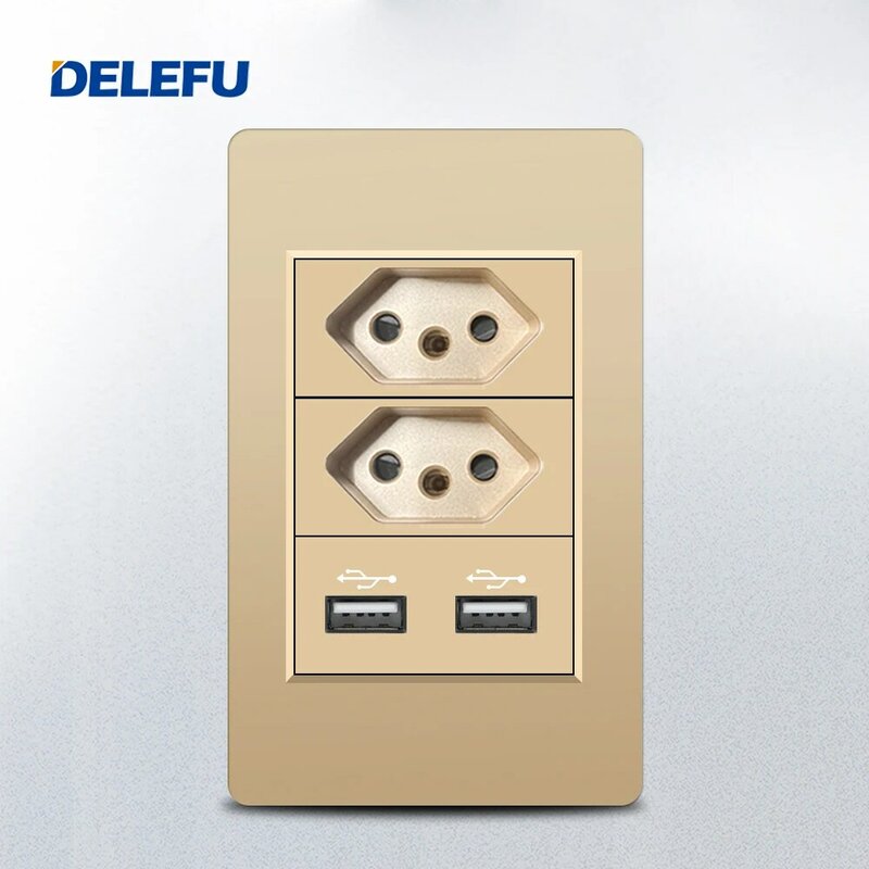 Огнестойкая панель для ПК DELEFU, настенная розетка, быстрая зарядка, USB, Бразильская стандартная розетка, белая, серая, черная, Золотая 10 А, 20 А,