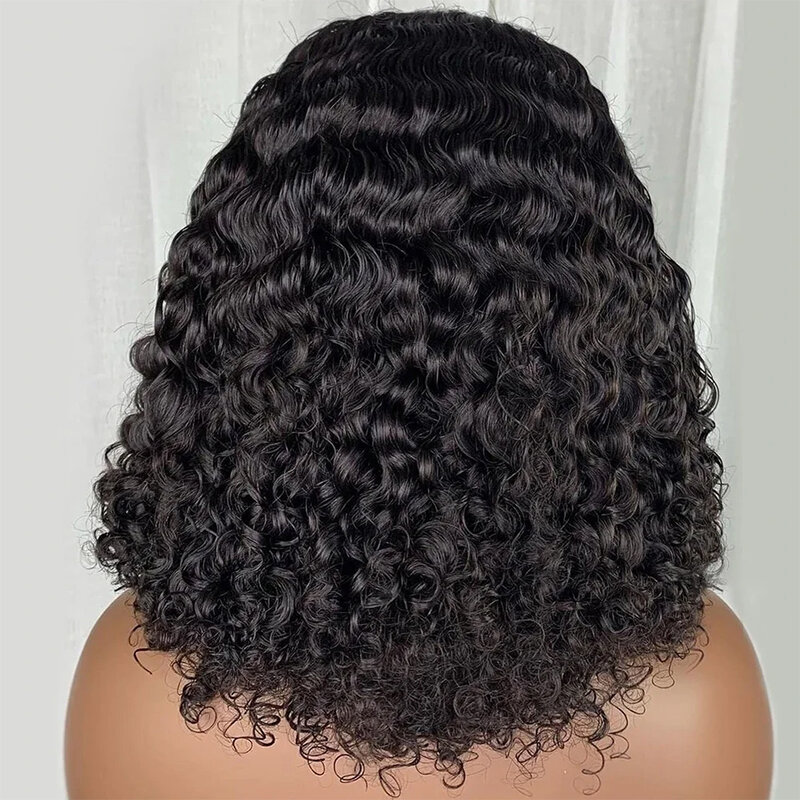 短い巻き毛のブラジルの人間の髪の毛のかつら,黒人女性のためのヘアピース,フロントレース付き13x4,深い波,密度180