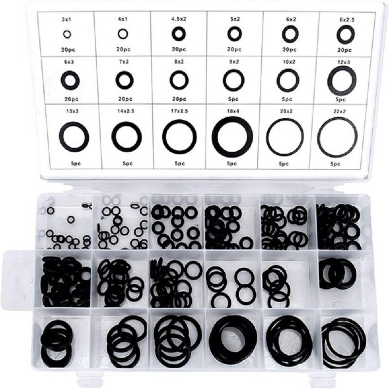 Set O-Ring in gomma ACECARE 225 pezzi guarnizioni per rondella di resistenza all'olio assortimento di tenuta all'acqua di diverse dimensioni con Set di Kit di scatole Plactic