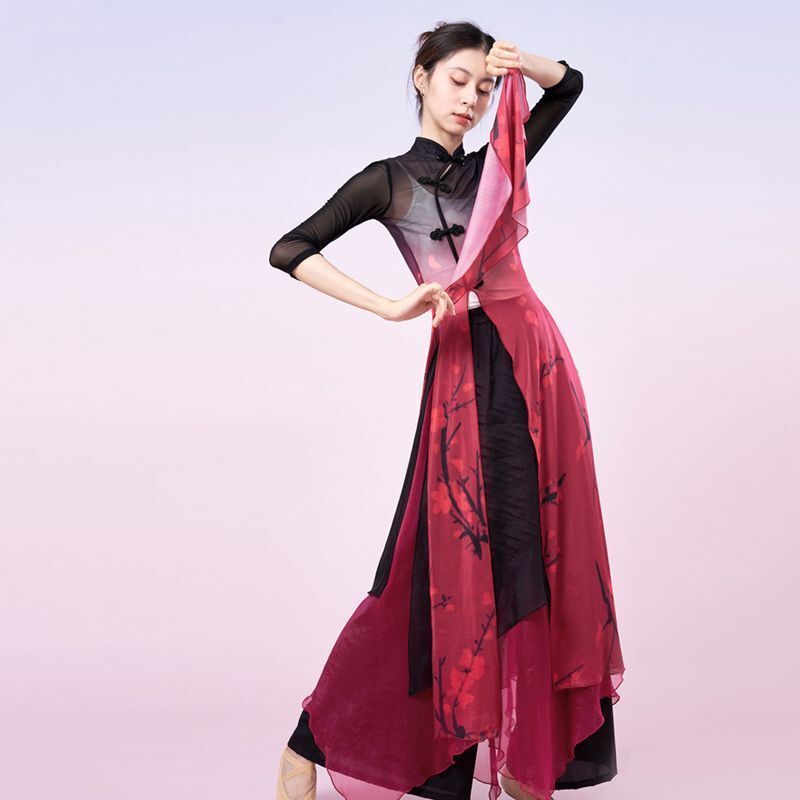 New Classical Qipao Elegant Chinese Wind Dance Dress Rhyme Gauze Dress Folk Dance Dress Dress Dress Training