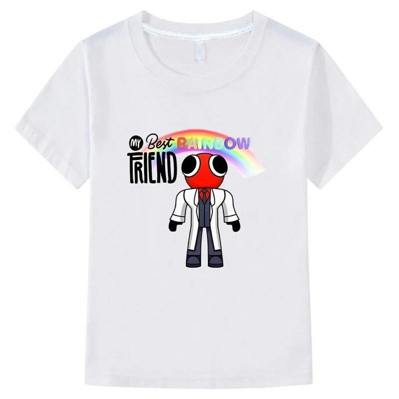 T-shirt estampada para meninos e meninas, 100% algodão, camiseta manga curta, amigos arco-íris, camisetas kawaii, camisetas confortáveis, verão