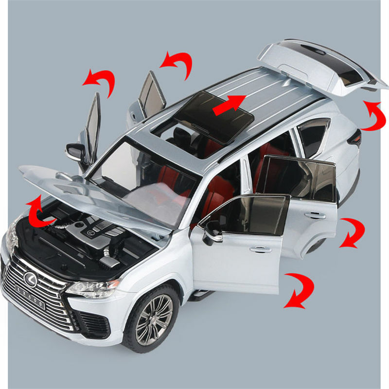 Modelo de carro off-road SUV Alloy, 1:24, Diecasts Metal Toy, Simulação de modelo de carro, Luz e som, Presente para crianças, LX600