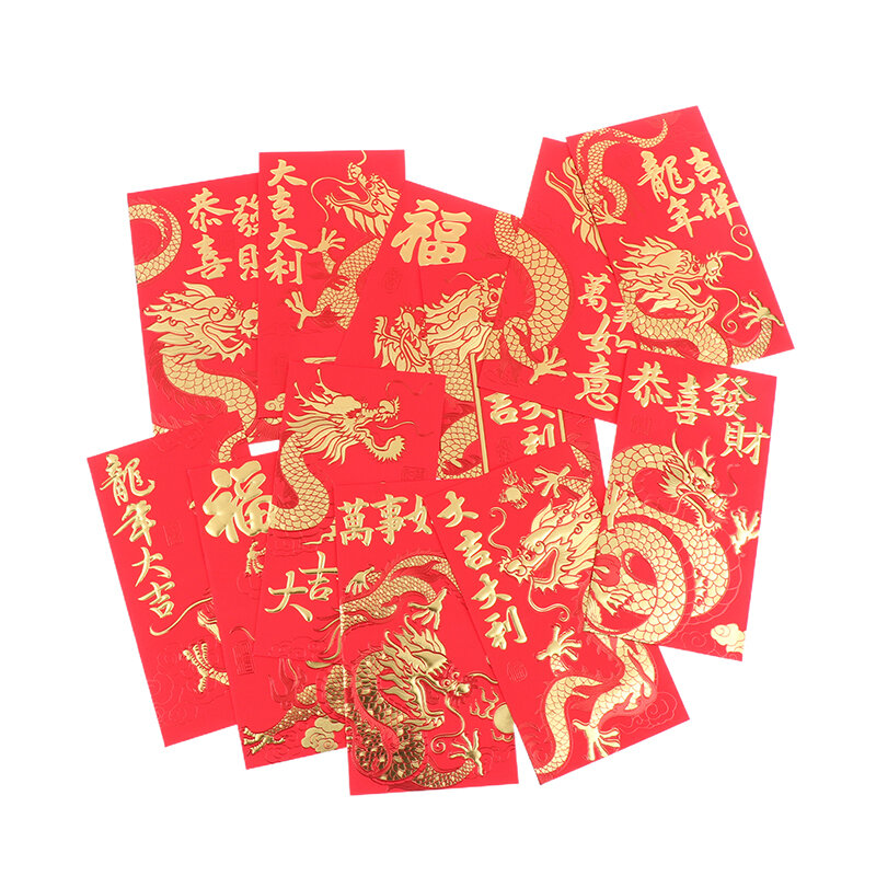 6Pcs 2024 Dragon Year Universal Red Envelope Lucky Red Packets Spring Festival Money Bag For New Year Decoration