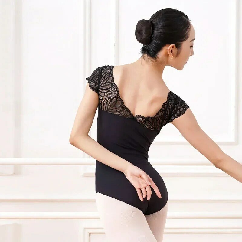 Justaucorps de ballet élégant pour femmes, vêtements de ballet pour adultes, design en dentelle noire, haute qualité, 03, pratique