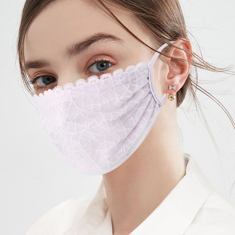Máscara de renda respirável com anti-pólen e protetor solar, véu facial unisex, anti-UV, traceless, venda quente