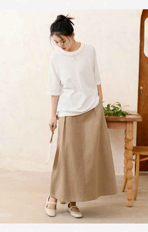 Cotton Linen Spring New Half-body Skirt Women Solid Color Peplum Skirt High Waist Skinny a-line Skirt Retro Chinese Style