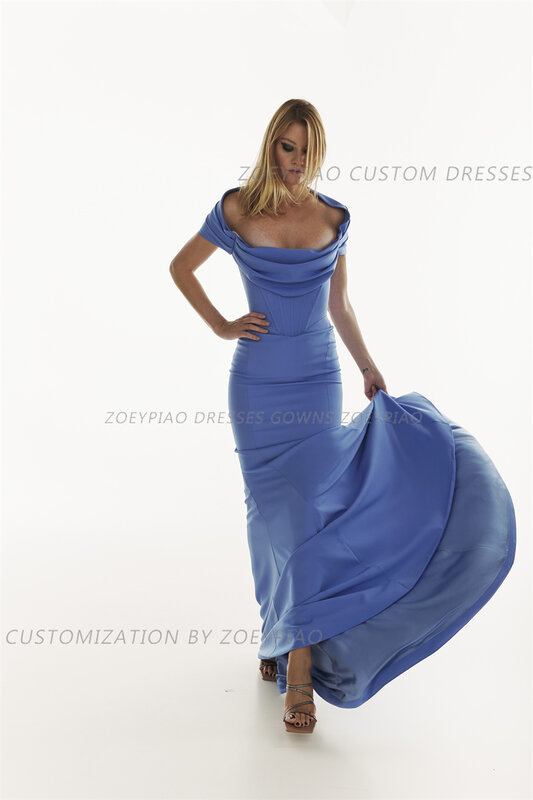 ストラップレスの人魚のイブニングドレス,半袖,結婚式のパーティードレス,床の長さ,ドバイのウエディングのガウン,青