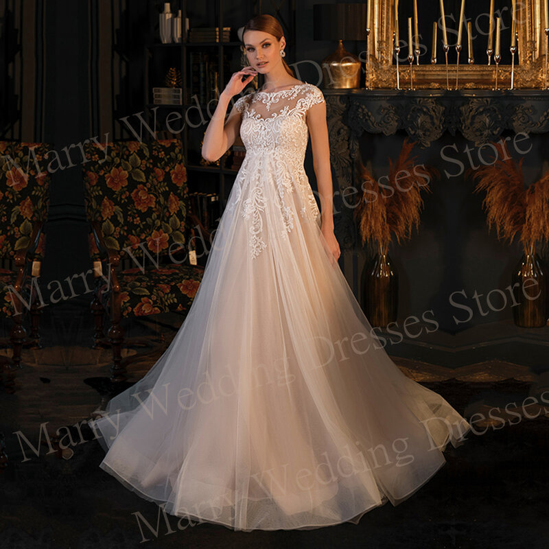 Женское свадебное платье на пуговицах, изящное ТРАПЕЦИЕВИДНОЕ винтажное кружевное платье невесты с аппликацией и рукавом-крылышком