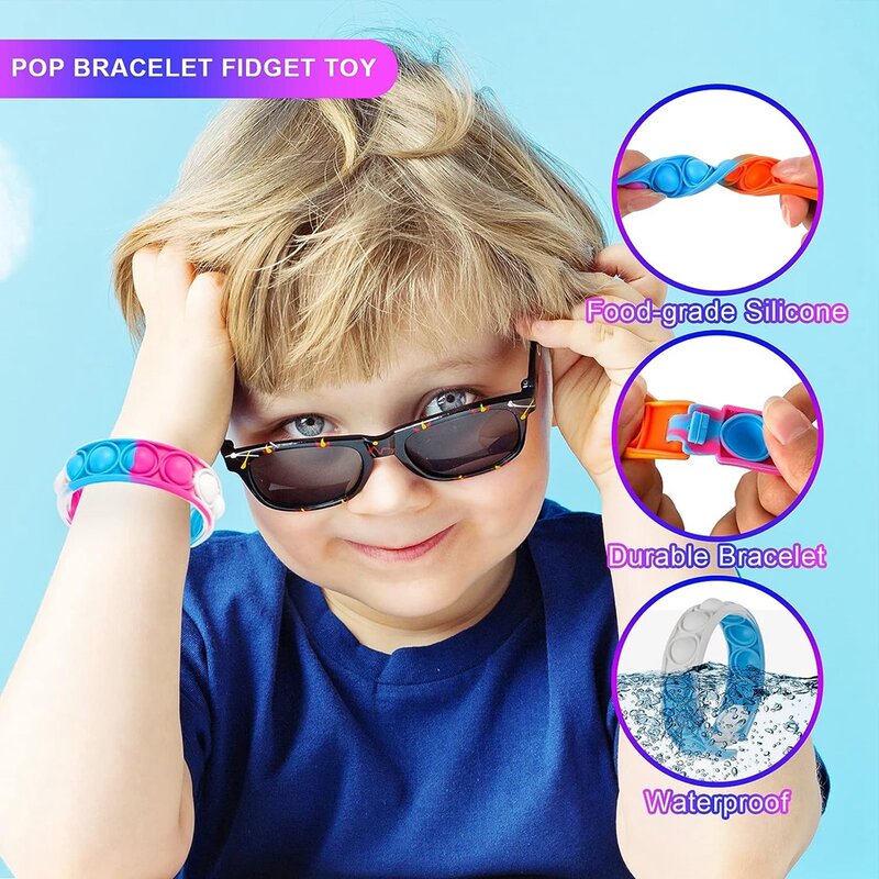 24/72pcs PCS Fidget Toys Pop Bracelet Party Favors Stress Relief Fidgets Packs Bulk Sensory Squishy Toys Wristband