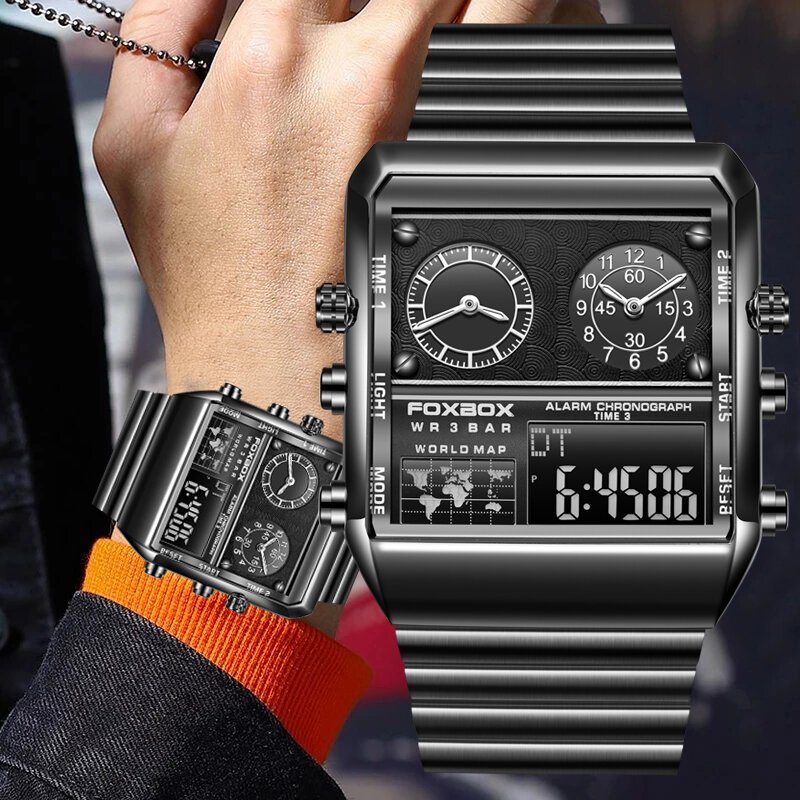 Часы наручные LIGE мужские с двойным дисплеем, модные брендовые Роскошные Кварцевые с хронографом, золотистые