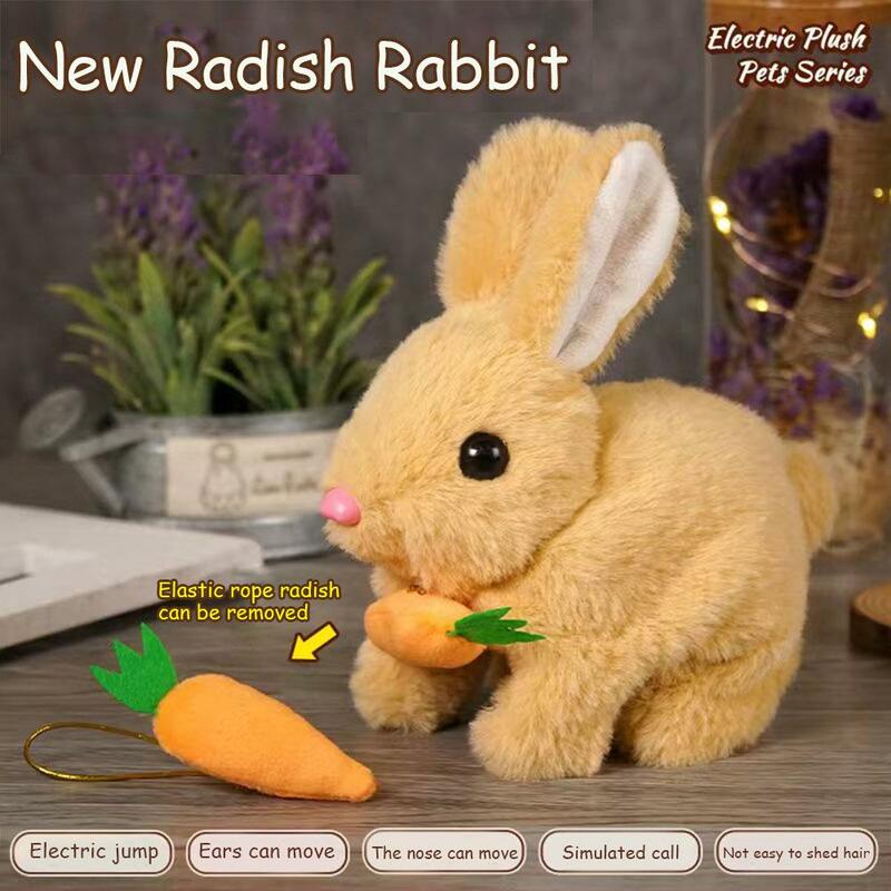 Juguetes electrónicos para mascotas, simulación de conejo eléctrico de felpa, puede caminar para hacer un sonido agitando las orejas, conejo de pelo largo, regalos para niños