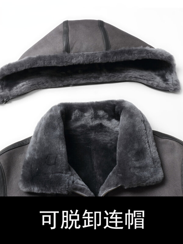 Abrigo de piel de oveja Natural para hombre, chaqueta cálida con sombrero desmontable, ropa de invierno Original, novedad de 2023