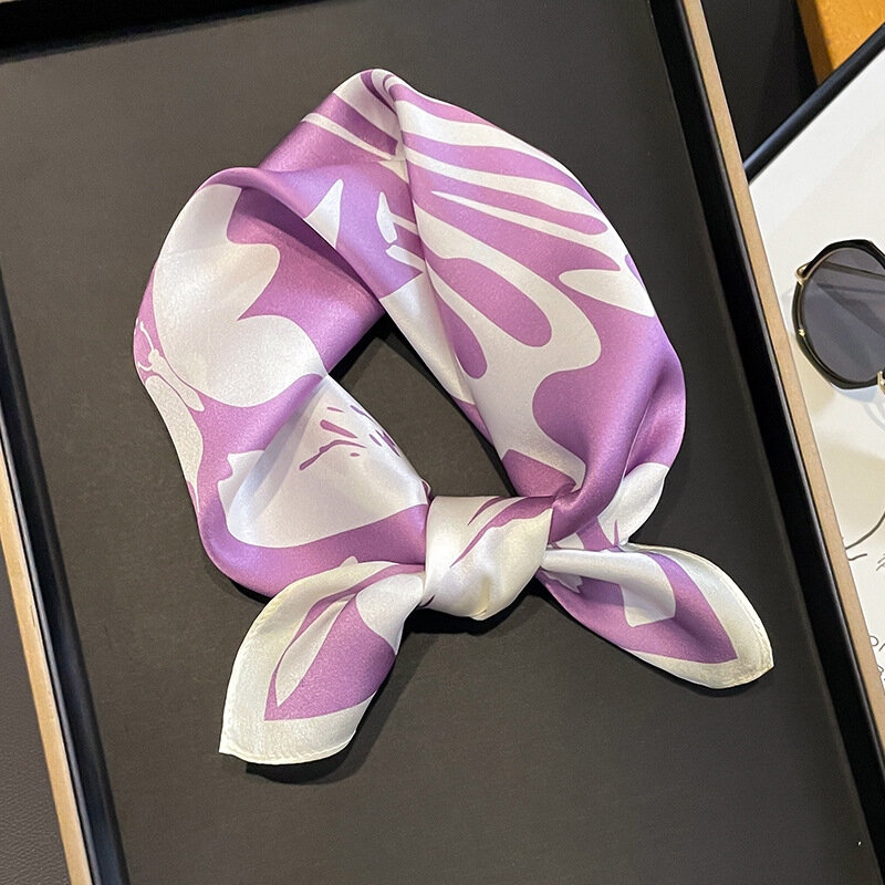 Bufanda de seda 2023 auténtica para mujer, cuadrada de 53cm bandolera, pañuelo pequeño de temperamento de seda, pañuelo decorativo para el cuello, bufandas estampadas, 100%