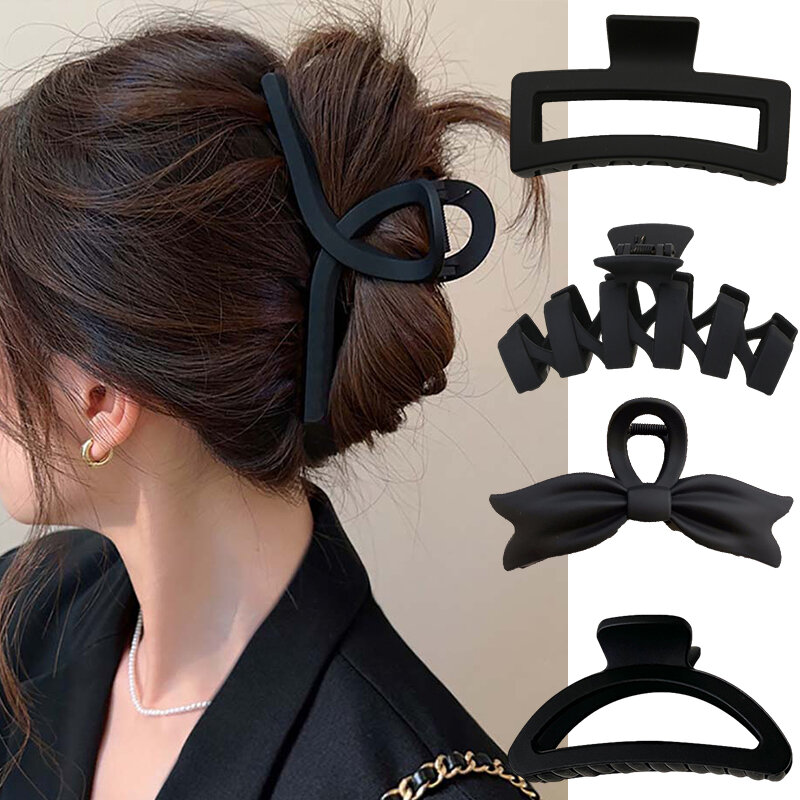 Grote Zwarte Haarclip Voor Vrouwen Mode Franse Elegante Haargrepen Koreaanse Letter Haarklauw Clips Meisjes Haarspelden Haaraccessoires
