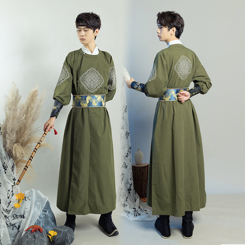 Fashion Tang Ming Dynasty Hanfu Male Modern China Traditional Embroidery Unisex Women Men Round Neck Robe Chinese