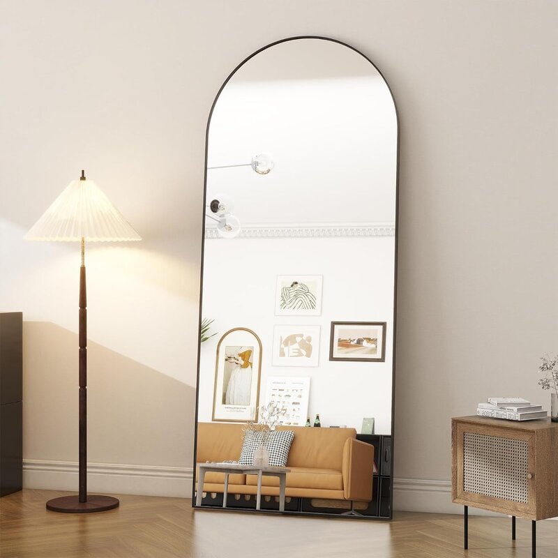 Espelho de corpo inteiro em preto com moldura de alumínio, espelhos grandes, piso, mobília da sala de estar, corpo inteiro, 71 em x 30 em