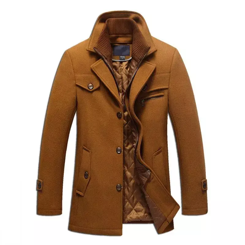 Casaco de lã slim fit masculino, jaquetas casuais, casacos quentes, casaco de ervilha, tamanho M-4XL, novo, transporte da gota, 4 cores, inverno