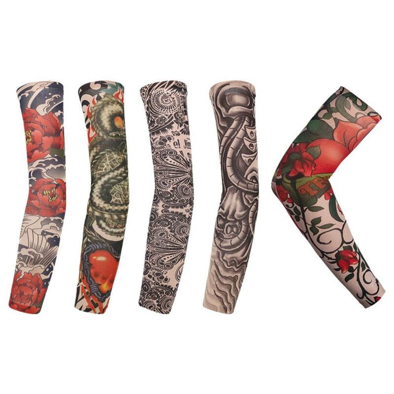 5 Styles Street Tattoo Arm Sleeves Sun UV Protection Arm Cover Seamless Elastic UV Protection Cool Printed Sun-proof Punk Sleeve