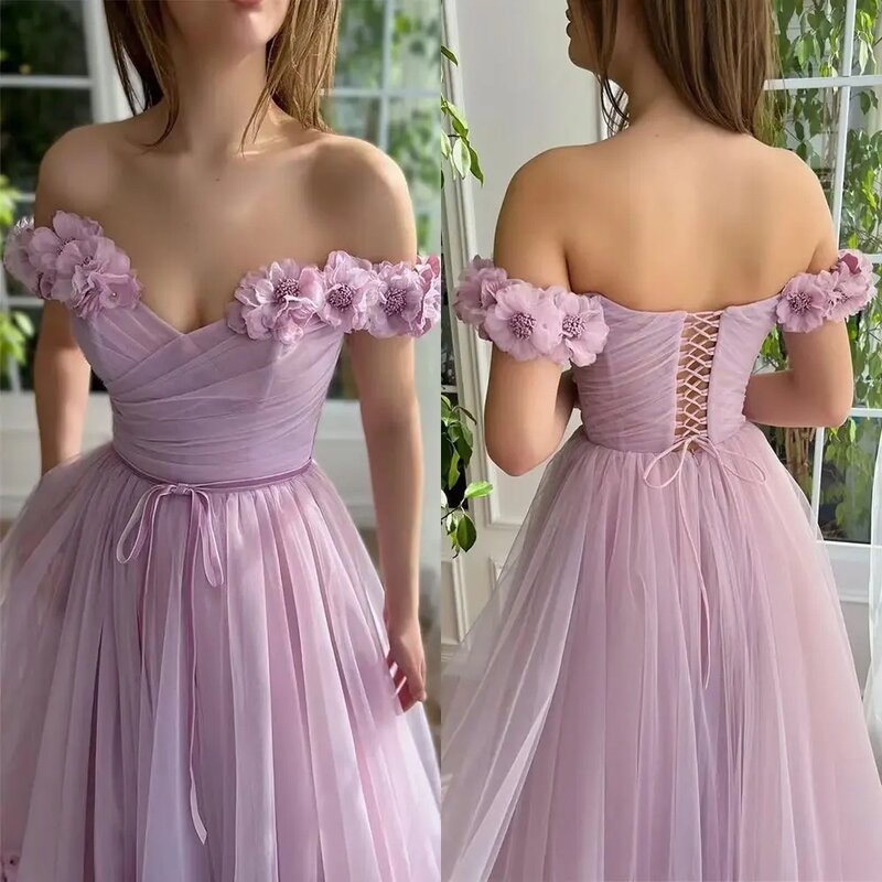 Tulle Off Shoulder Tie Evening Dress Women's Sweetheart Princess Ball Dress Formal Occasion Party Dress 2024