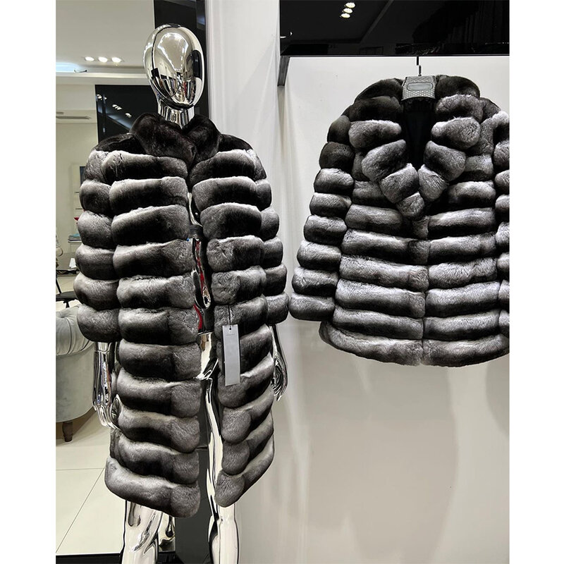 女性のための自然なウサギの毛皮のジャケット,中国のコート,暖かく,贅沢なブランド