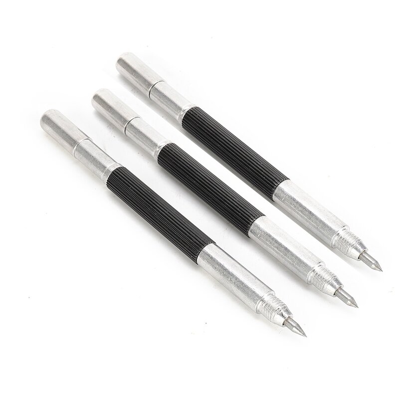 Carbide Double Ended Scribe Marker, Scriber Pen, Scribing Pen, Prata de aço inoxidável, durável, 3Pcs Set