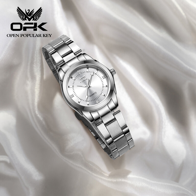 Opk-女性用発光ステンレススチールブレスレット,女性用腕時計,シンプルなシルバーとクォーツ,ファッショナブルなブランド,オリジナル
