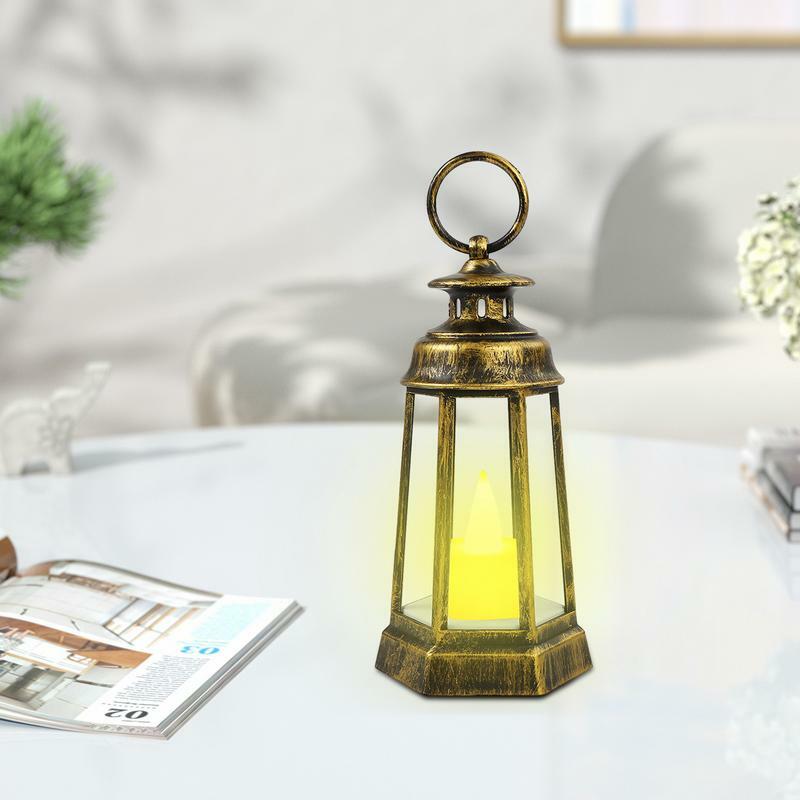 Candelabro con luces LED cálidas para decoración del hogar, farol decorativo, adorno Retro de mano