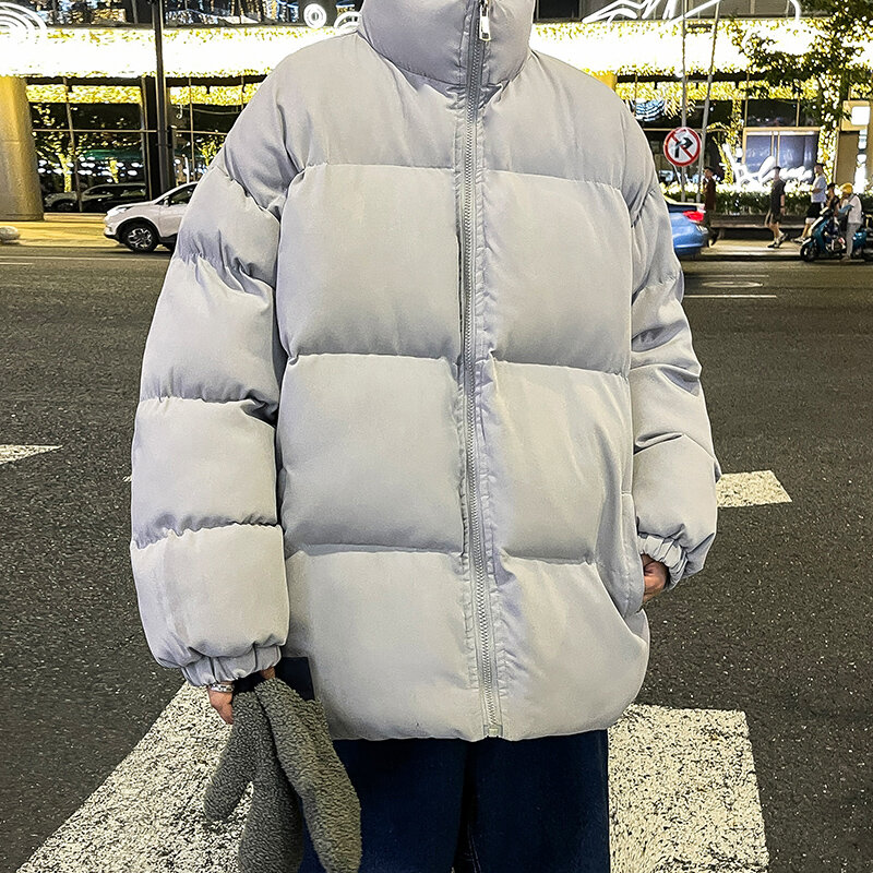 Streetwear masculino quente parkas engrossar casaco jaqueta inverno cor sólida homens casual mulher casaco harajuku gola moda parka 5xl