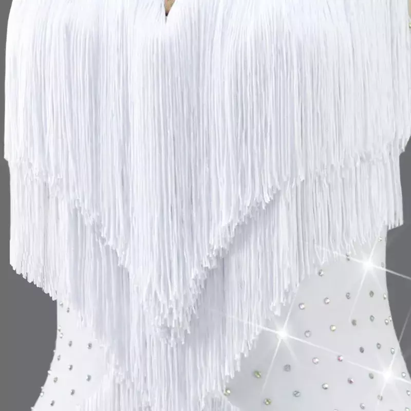 Abito con frange di danza latina Costume da competizione sportiva da donna professionale bianco gonna da sala Sexy abito da linea personalizzato indossare Samba