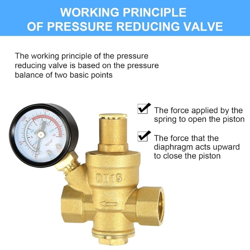 Versatile Water Pressure Regulator Inch DN15 with Pressure Gauges Brass Suitable for Homes Buildings & Factories