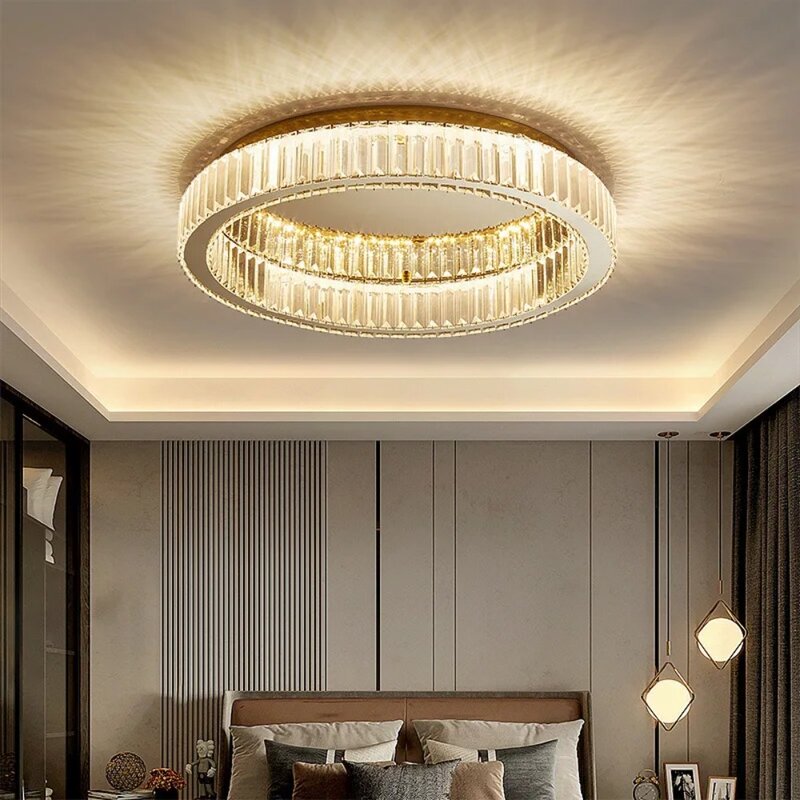 Modern Simple Crystal Circle Lamp Ceiling Nordic Chandelier Living Room Bedroom Study Decorative Led Indoor Lighting