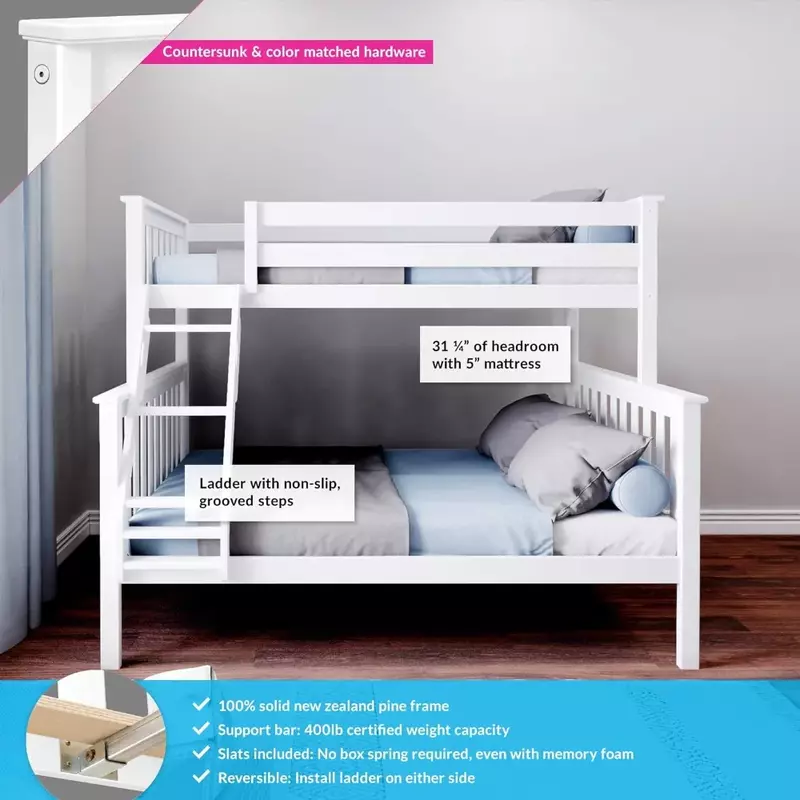 Children's Bed Frame, 14" Safety Guardrails, Easy Assembly, No Box Spring Needed, Children's Bed Frame
