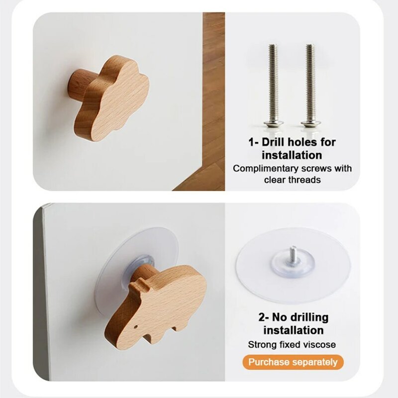 Wood Handle Knob Cartoon Animal Shape Cupboard Wardrobe Cabinet Drawer Door Solid Wooden Handles Knobs for Kids Furniture