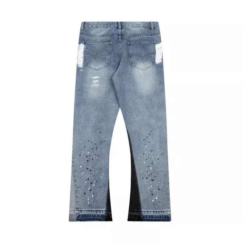 Y2K retro główna ulica spryskane z atramentem, splatające się dżinsy męskie i damskie popularnej marki amerykańskie proste, smukłe mikro-rozkloszowane spodnie