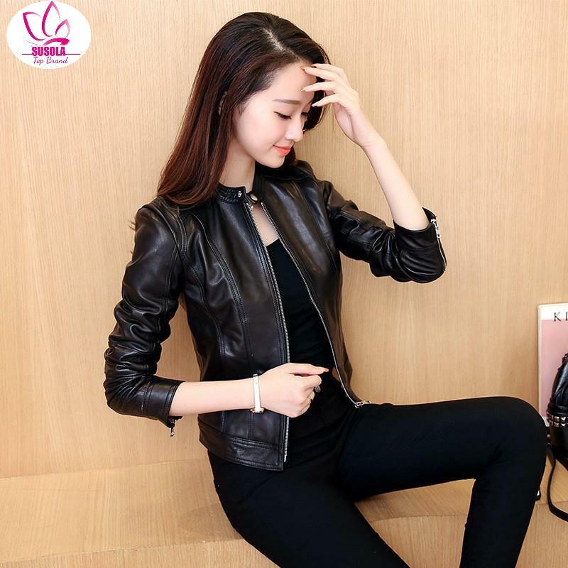 SUSOLA Lady Spring Autumn Women PU Short Jackets Motorcycle Leather Jacket Solid Casual Coat Streetwear