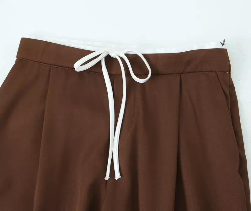 Pantalones de pierna ancha de doble cintura para Mujer, moda elegante, Joker, pantalones especiales de cintura alta con cremallera, 2024