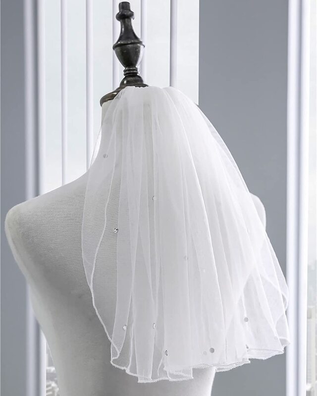Свадебная фата с кристаллами, короткая 1 яруса, мягкая сетка с гребнем, свадебные аксессуары для невесты, аксессуары для волос для женщин и девочек