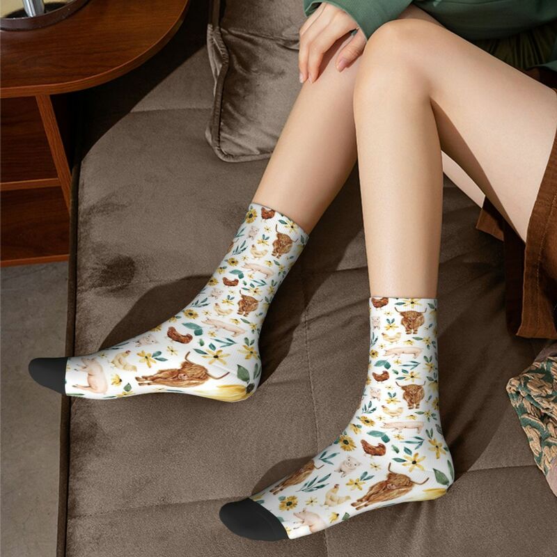 Акварельные носки с животными и подсолнухами в стиле Харадзюку, высококачественные чулки, всесезонные длинные носки, аксессуары для мужчин и женщин