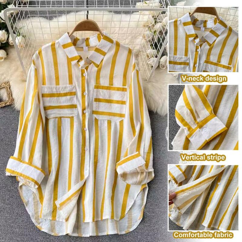 Dames Overhemd Met Verticale Streep Trendy Dames Casual Gestreept Overhemd Met Losse Pasvorm Met Lange Mouwen Voor Streetwear