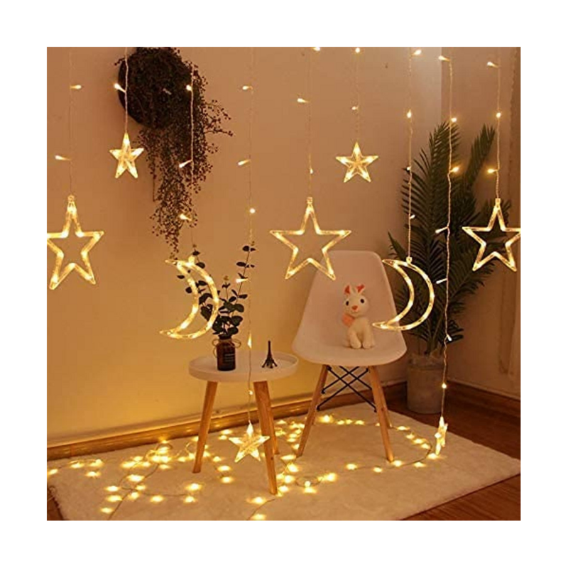 Cortina de cadena estrellada decorativa, luces de Ramadán, lunas y estrellas, luz LED de noche para Ramadán, decoración del hogar, fiesta, 3,5 M