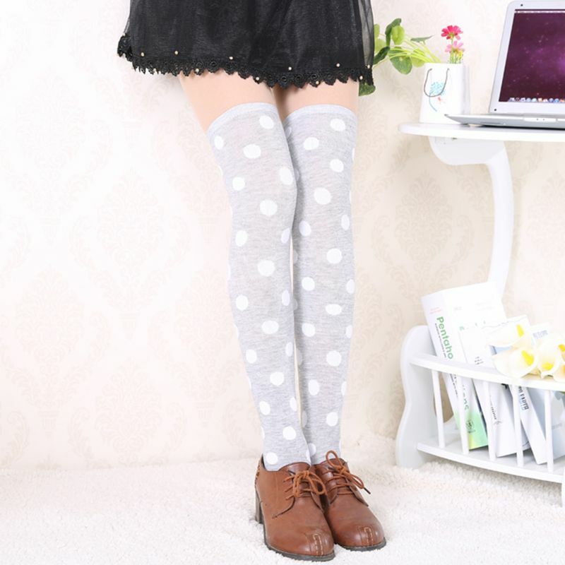Japoński styl Preppy kobiety dziewczyna nad kolanami długie skarpetki Polka Dot Star Print Stret
