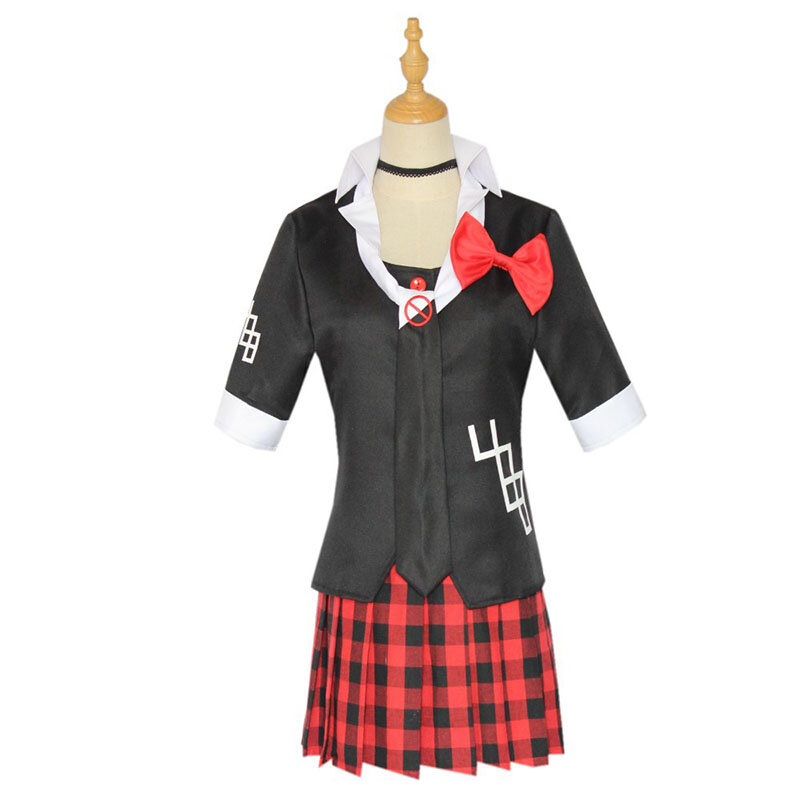 Anime Danganronpa przebranie na karnawał Enoshima Junko Uniform Cafe ubrania robocze krótka spódniczka peruka z podwójnym ogonem