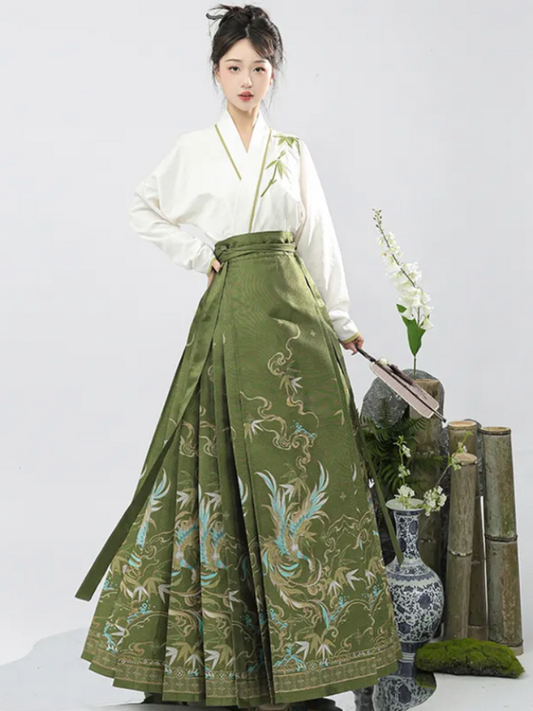 Guofeng Paardenrok Vrouwen Ming-Made Hanfu Nieuw Chinese Lange Mouwen Geborduurd Overhemd Tweedelig Pak Vrouwelijke Danskleding
