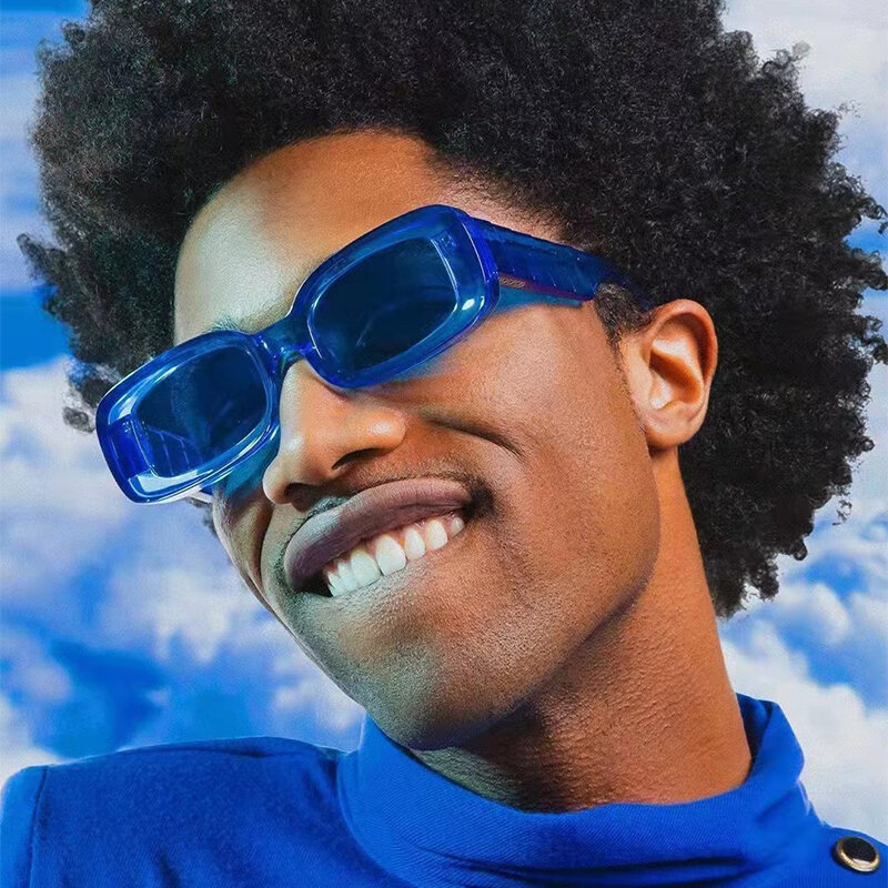 Óculos de sol azuis claros para homens e mulheres, marca de designer de luxo retro, tons vintage, óculos quadrados, UV400