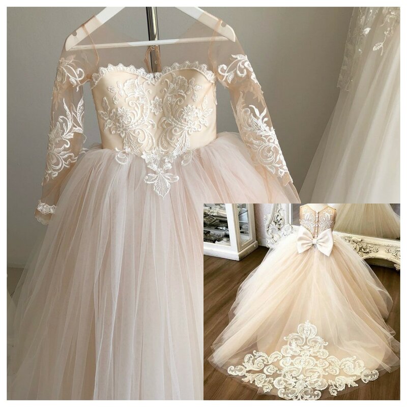 Tulle Long Flower Girl Dresses Lace Princess Child Wedding Party Dress senza maniche prima comunione Ball Gown for Baby Kids