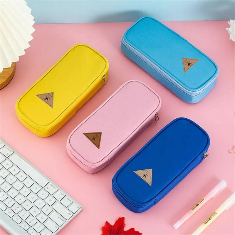Stationery Box Large Capacity Solid Color Oxford Cloth Triangular Pattern Pencil Bag Student Prize